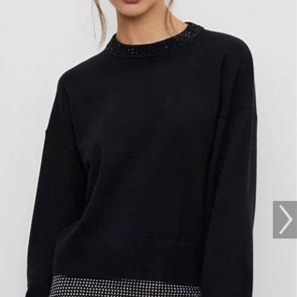 Good American Black Crystal Crewneck Sweater - Size Medium